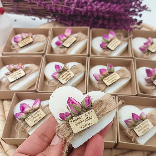 heart shaped soaps 12-pack handmade scented mini soaps for bridal shower party favors tea party wedding baby shower amp engagement gifts for guests thanks you for celebrating with us wooden tag