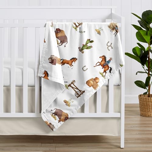 Image of Sweet Jojo Designs Western Cowboy Boy Soft Baby Blanket Receiving Security Stroller Swaddle Toddler Newborn Infant Kids Travel Warm Minky Wild West Southern Charm Country South Horse Cow Farm Animal