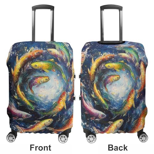 Rainbow Trout Fish Universes Galaxy Luggage Covers Washable Travel Suitcase Cover Elastic Baggage Protector3
