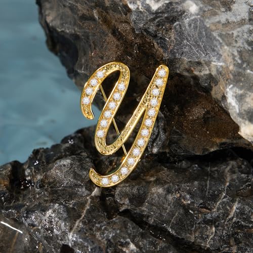 Image of Cicy Bell A-Z Initial 26 Letter Brooch Pins 18k Gold Plated Cubic Zirconia Breastpin Name Personalized Gifts for Women Men