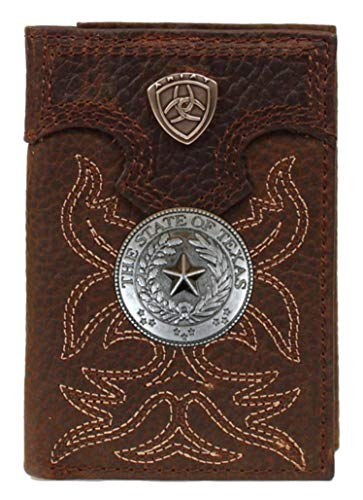 Custom Texas Seal Brown Premium Shield Tri-fold Leather Wallet