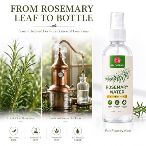 Image of Steam Distilled Rosemary Water Spray for Hair | Pure Rosemary Hair Mist | Alcohol Free, Sulphate Free & Paraben Free | Daily Leave-In Scalp Spray for Healthy Looking Hair | Men & Women | 100 ml