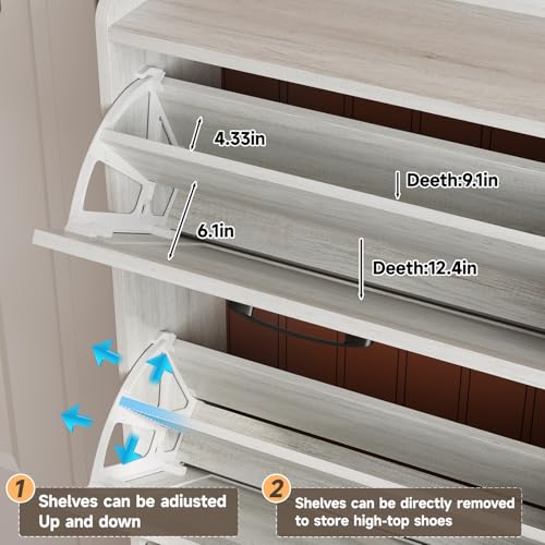 Maupvit Shoe Storage Cabinet with 2 Flip Drawers, Freestanding Shoe Organizer with Metal Legs for Entryway, Narrow Shoe Rack Cabinet - Image 7