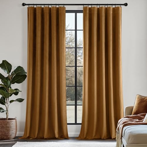 MIULEE Golden Brown Velvet Curtains 84 Inch Long Luxury Super Soft Thermal Insulated Blackout...
