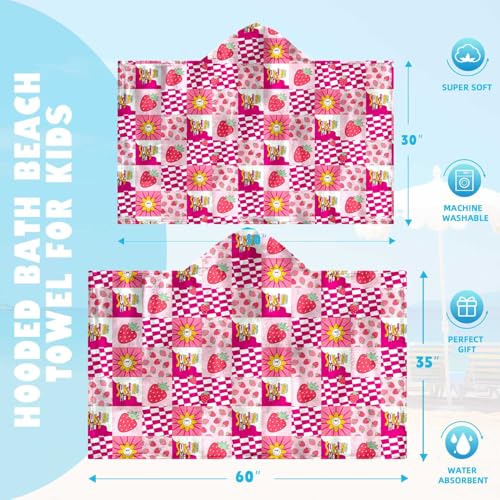 Image of Fruits Girls Beach Towel with Hoodie for Kids Toddlers Age 4-8, Pink Yellow Bath Towels Shower Wrap for Girls, Hooded Poncho Beach Blanket for Pool Swimming Cute Wearable Bath Towel for Child