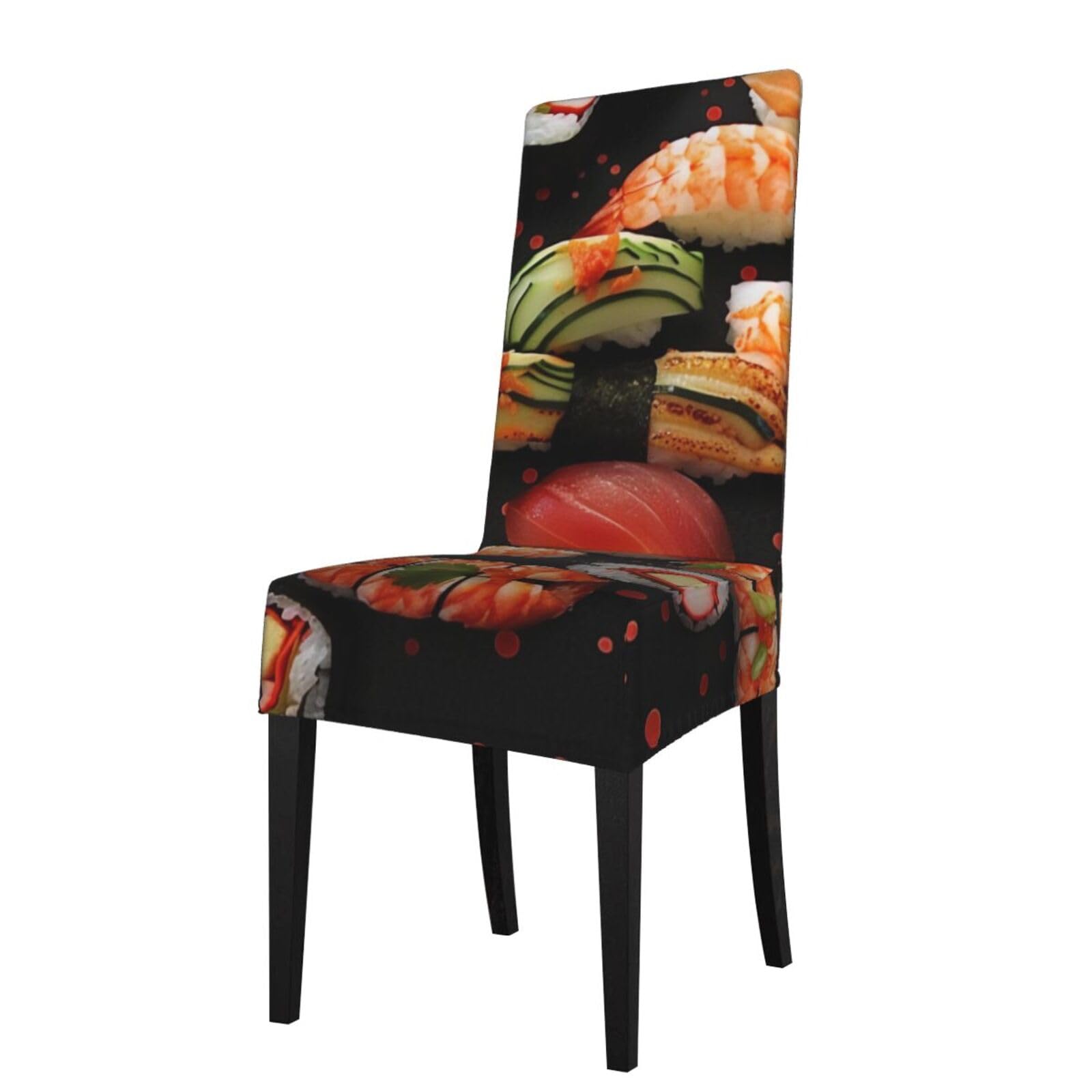 WPKJU Japanese Sushi Shrimp Print Dining Chair Covers Removable Chair Seat Covers Decorative for Kitchen & Bar Stools