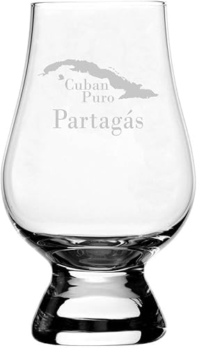 Partagas - Vaso de whisky de cristal grabado con temática de cigarros cubanos compatible con los accesorios de cristal Glencairn