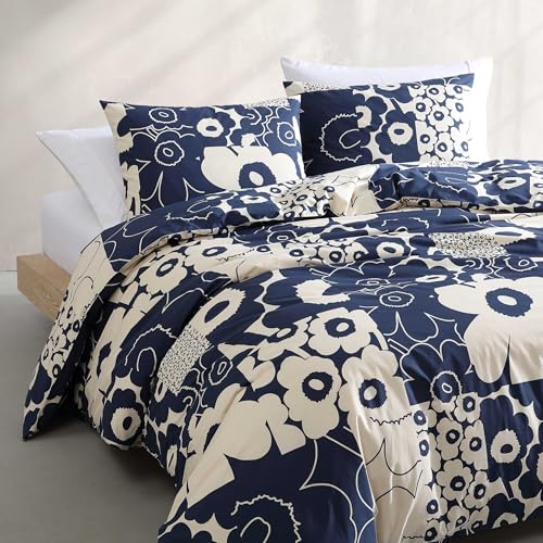Image of Marimekko - King Duvet Cover Set, Premium Cotton Bedding with Matching Shams, Floral Home Decor (Unikko Kollaasi Blue, King)