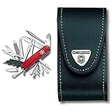 Victorinox Taschenmesser Cyber Tool L (39 Funktionen, Metallfeile, Bit-Schlüssel, Kugelschreiber, Zange) rot & Leder-Etui (für Taschenmesser, Gürtelschlaufe, schwarz, 4,9cm x 9,8cm) schwarz