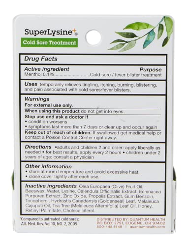 Quantum Superlysine+ Cold Sore Treatment Ointment|Relieves Pain, Burning, And Itching|Cuts Healing Time In Half|0.25 Ounce #TOP2
