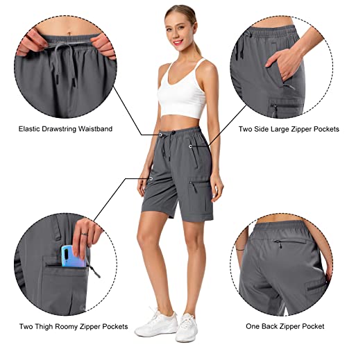 Hugut Women'S Lightweight Hiking Cargo Shorts Quick Dry Athletic Shorts For Camping Travel Golf With Zipper Pockets Water Resistant Dark Grey thumb #4