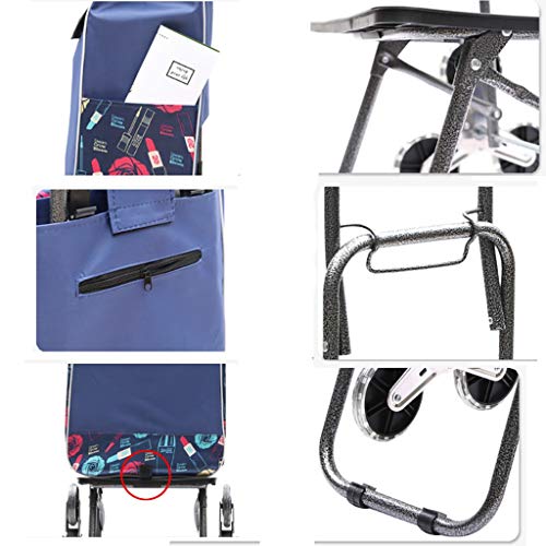 GJ-gwcd Zusammenklappbarer Einkaufskorb, tragbarer Einkaufskorb, leicht, Treppenkletterwagen, mit rollenden… – Bild 4