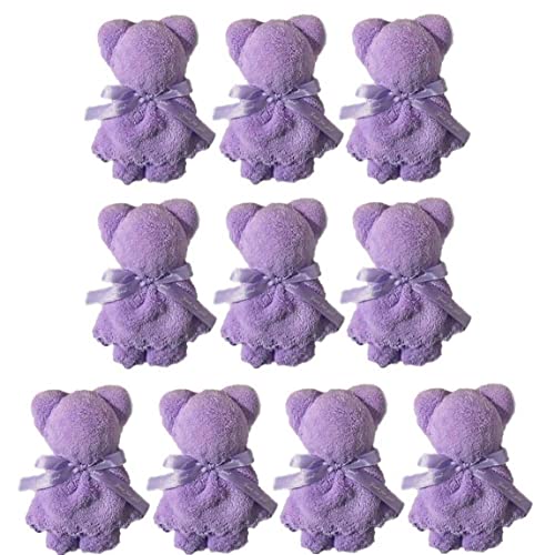 クマタオル タオルベア プチギフト ハンカチ 超細繊維 かわいい 柔らかい 粗品 景品 お返し 30×30cm 10個セット (パープル)