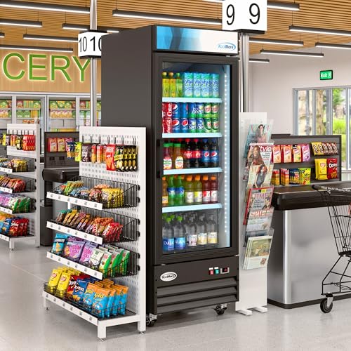 Image of KoolMore MDR-1GD-23C Commercial Glass 1 Door Display Refrigerator Merchandiser - Upright Beverage Cooler with LED Lighting - 23 Cu. Ft., Black