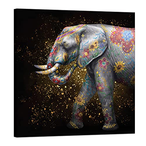 Levvarts Elephant Painting Wall Art Boho Paisley Elephant With Mandala Flower Picture Canvas Print Animal Poster Print Black Golden Living Room Bedroom Decor Framed Ready To Hang 24X24 #TOP25
