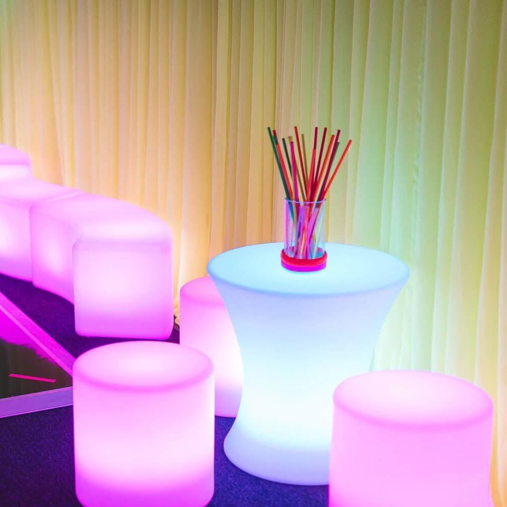 Vandue LED Glowing Cylinder Stool w/Infrared Remote Control - Color Changing Light Indoor/Outdoor Wireless Weatherproof Stool - 16 Color RGB Change (16")