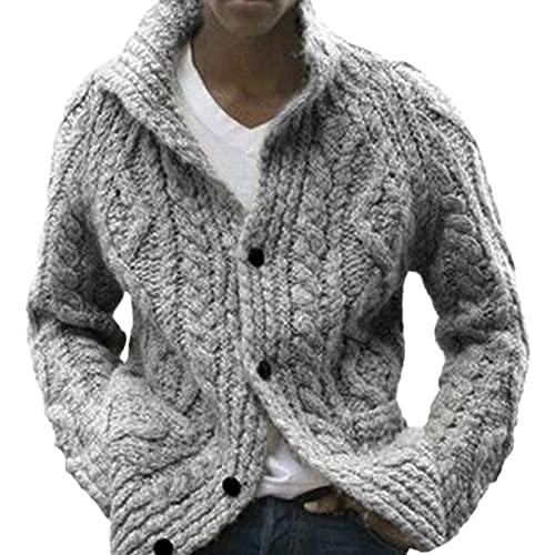 Kaxiya2021 Men's Cable Knit Cardigan Shawl Collar Loose Button Down Sweater Winter Chunky Thermal Long Sleeve Solid Knitwear