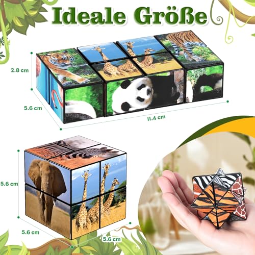 Sternenwürfel Zauberwürfel Set, Unendlichkeitswürfel Zappelspielzeug für Kinder, Tierspielzeug für 3 Jahre, Reise Puzzle-Würfel für 6 7 8 9 10 11 Jahre Alten Jungen Mädchen Geschenke (Tier-Thema)