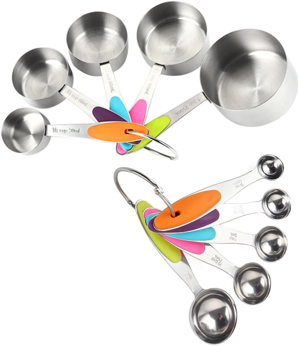 10 Pcs Measuring Spoons and Cups Stackable and Nesting Kitchen Utensils with Scales Detachable Ring for Baking and Cooking Practical Liquid and Dry Ingredient Tools