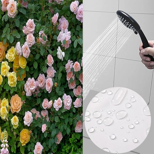 Rideau de douche polyester vert menthe imprimé mur de roses 180x200 - 6