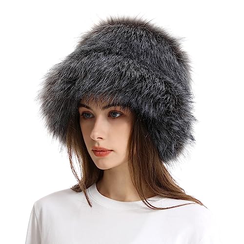 Elegant Faux Fur Fluffy Winter Hat for Women Warm Insulated Headwear Cold Weather Outdoor Oversized Full Face Framing2
