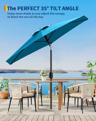 7.5FT Outdoor Patio Umbrella, Outdoor Table Umbrella, Market Umbrella With Push Button Tilt and Crank, 6 Sturdy Ribs UV Protection Waterproof for Garden, Deck, Backyard, Pool, Beige