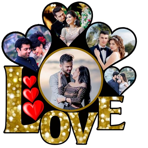 Image of Customized Love Photo Frame for Gifts | Personalized Multi Photo Collage Frame with Custom Photo Printing | Romantic Couple Memory Frame for Anniversary, Wedding, Birthday & Valentine Gift