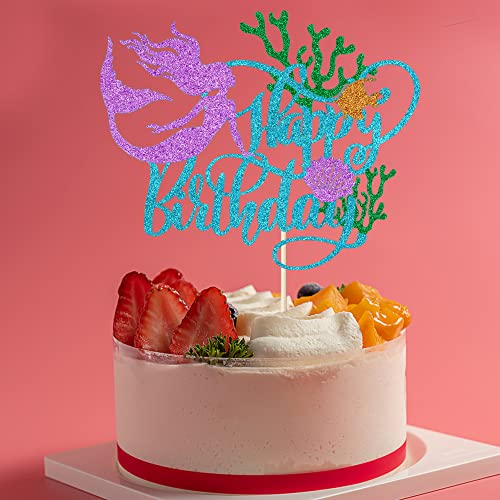 Bejotaa Mermaid Unde Happy Birthday Cake Topper,With Seaweed Mermaid Themed Birthday Cake Decorations Toppers For Girls Baby Shower Party Supplies,Under The Sea Themed Party Supplies #TOP5