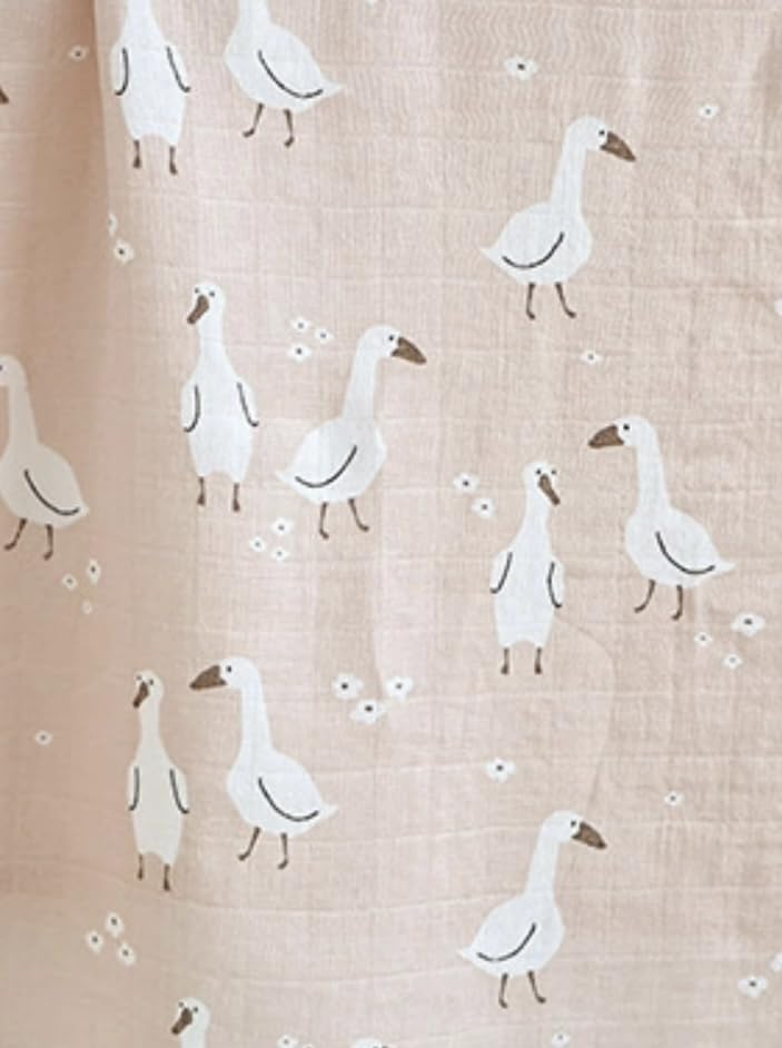 Pickle and Pudding Extra Large Cotton Muslin Swaddle Blanket, Dusky Pink with White Duck Print, 100% Cotton - Image 2