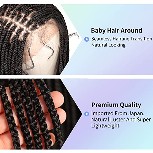 Kalyss 30 Inches 13X7 Lace Front Knotless Box Braided Wigs For Black Women Lace Frontal Box Braided Wig With Baby Hair Synthetic Black Lightweight Twist Box Braid Wig #TOP1