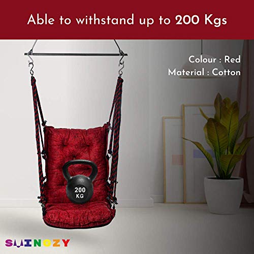 Image of Swingzy Make in India, Single Seater Soft Leather Velvet Hanging Swing for Adults,Swing for Indoor /Outdoor, Home, Balcony & Garden, 200 Kgs Weight Capacity (Red, Free Hanging Accessories)(Cotton)