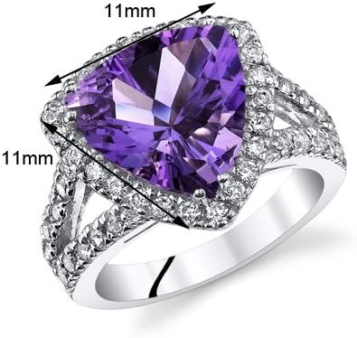 Miniatura 3 de PEORA Anillo de amatista para mujer, plata de ley 925, piedra natal de piedras preciosas naturales, 3.75 quilates, corte trillón de 0.433 in