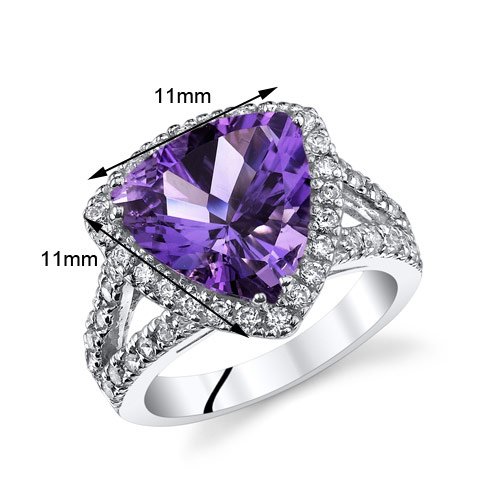 Peora Amethyst Signature Statement Ring For Women 925 Sterling Silver, Natural Gemstone Birthstone, 3.75 Carats Trillion Cut 11Mm, Size 8 #TOP2