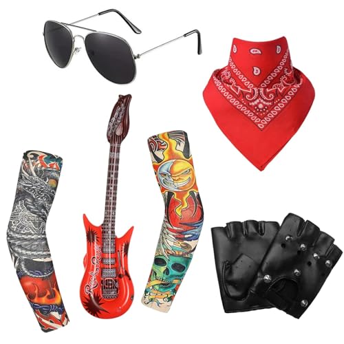 Tholire - Tholire 7Pcs Rock Star Heavy Metal Costume Set – Rockstar Fancy Dress Accessories for Adults & Kids – Ideal for Parties, Concerts, Cosplay - -10%