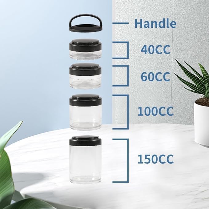 Image of Stackable Snack Storage Container - 4 Layer Portable Food Storage Jars with Lid | Nut Box | Protein Powder Container | Portion Control Kitchen Organizer for Snacks, Spices, Baby Food