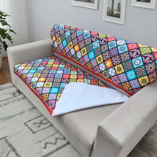 Image of Homerz Premium 'Surya Series' Sofa Cover | Stylish Sofa Protector | Net Fabric | Anti-Stain & Washable Slip Cover Exact Size Antislip (mn3, 5 (3+1+1) Seater, Seat Cover with Backrest)