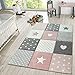 TT Home Alfombra Infantil De Juego Cuadros Puntos Estrella Luna Pastel Rosa Blanco Gris, Größe:140x200 cm