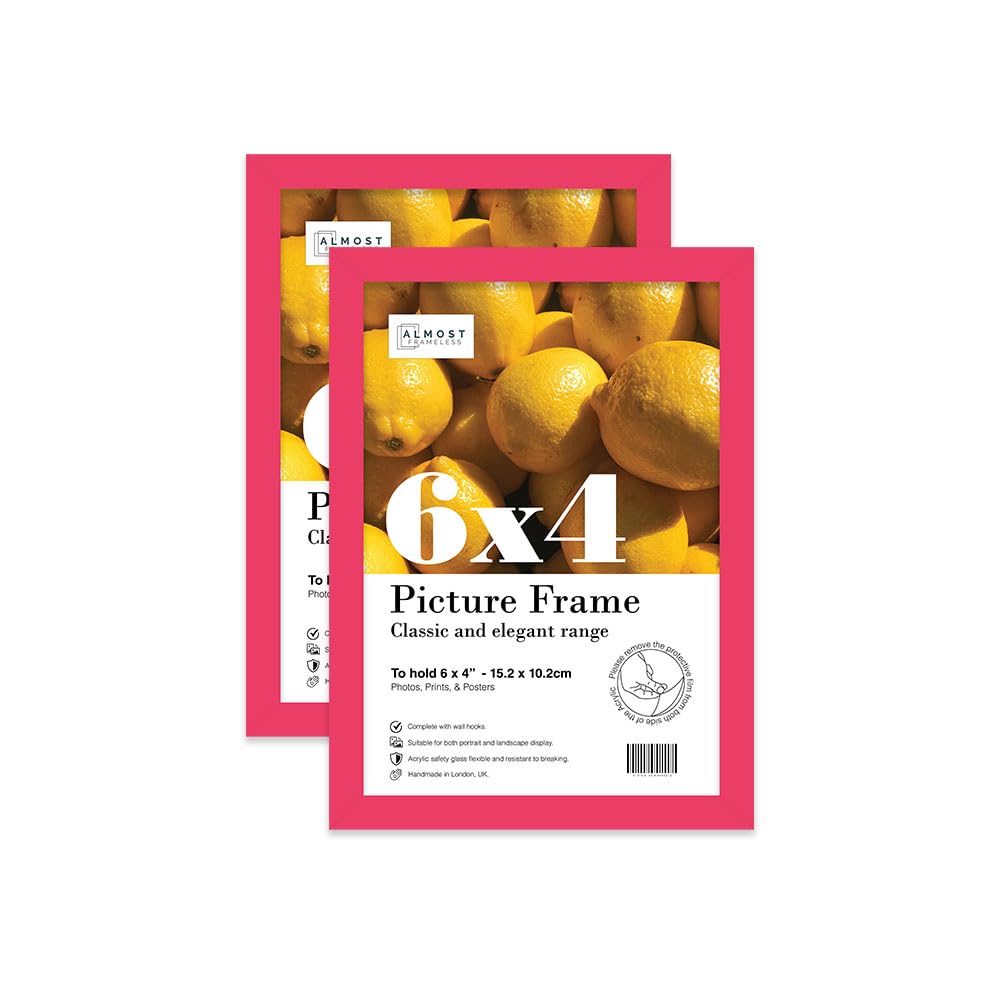 Almost Frameless 6x4 Bright Pink Picture Frame Set of 2, Display 6x4 Picture Gallery Wall, Poster, Photo, Artwork, or Print, Yellow โ image 1