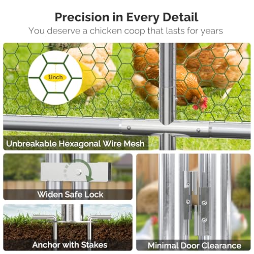 Sino Luban Large Metal Chicken Coop Run for 20 Chickens/Ducks, Chicken Runs for Yard with Waterproof Cover, Chicken Enclosure Pen Outdoor, Walk-in Poultry Cage (Upgrade Top & Corner Support Brace)