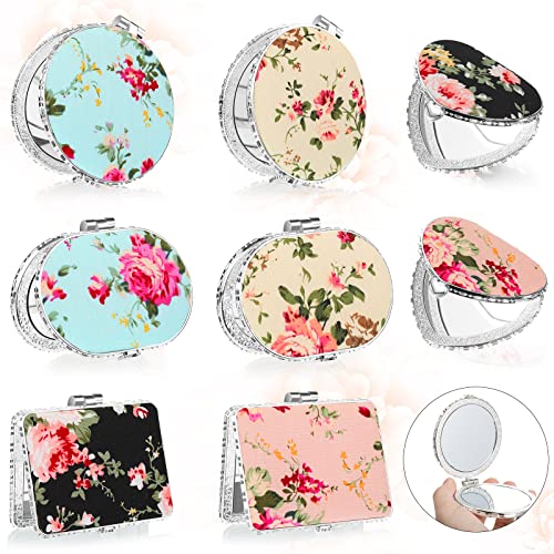 Blulu 8 Pieces Compact Mirror For Purse Flower Small Compact Mirror Gift Bulk Makeup Mirror Floral Pocket Mirror Retro Folding Portable Travel Mirror For Women Girls(Silver Edge) #TOP30