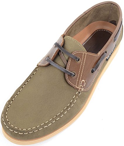 Taglie: UK 7 - 11 Mocassini da uomo in pelle con lacci, stile casual/formale/festivo, senza lacci, cachi, 9 US