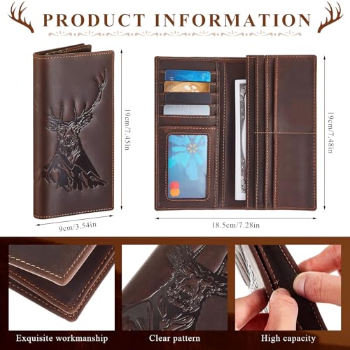 Paterr Deer Long Wallet for Men, Full Grain Leather Bifold, Rodeo Wallet, Western Cowboy RFID Blocking, Deer Hunting Gift for Boyfriend, Husband, Father's Day, Christmas2