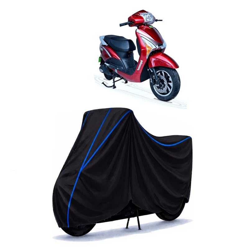 Image of Scooty Cover Water Resistant for Aftek Eone | Universal Scooter & Bike Cover | Heavy Duty UV Dust, Rain & Scratch Protection | Elastic Fit All Weather Indoor Outdoor | Black with Blue Piping