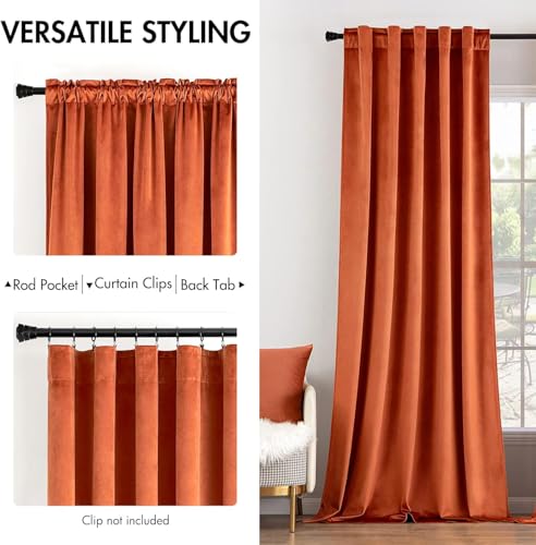 Image of MIULEE Velvet Curtains 52x96 inches 2 Panels Fall Orange Blackout Curtains | Luxury, Bedroom Living Room, Thermal Insulated, Super Soft Window Drapes, Rod Pocket & Back Tab