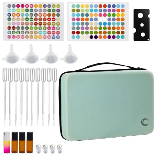 Essential Oils Case Storage for 70 bottles + Stickers&Opener&Funnels&Pipettes and More, Travel Carrying Holder Organizer for Young Living, Plant Therapy & Doterra Containers - Mint