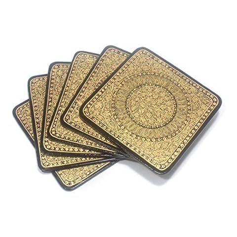 India Meets India Handicraft Papier Mache Coasters with Stand Drink Drink coasters bar Set of 6, Best Gifting Made By Awarded Indian Artisan Cover