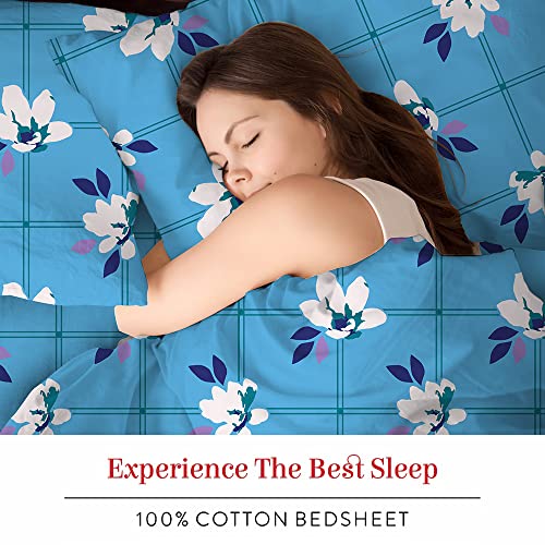 Image of Layers 100% Cotton Bedsheet for Single Bed with 1 Pillow Cover (Floral Pattern, Blue) Light Weight, Breathable, Moisture Absorbent, All Season Comfort, Classic Collection