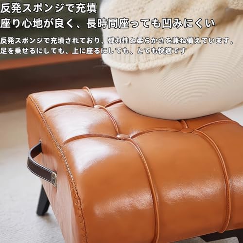 Cysxoスツールチェア ソファ 木製 脚フレーム 高反発 ファッショナブル ローチェア ハンドル付き ノルディック 玄関 靴ひきスツール 40×34×30cm サイドテーブル (E) [5]