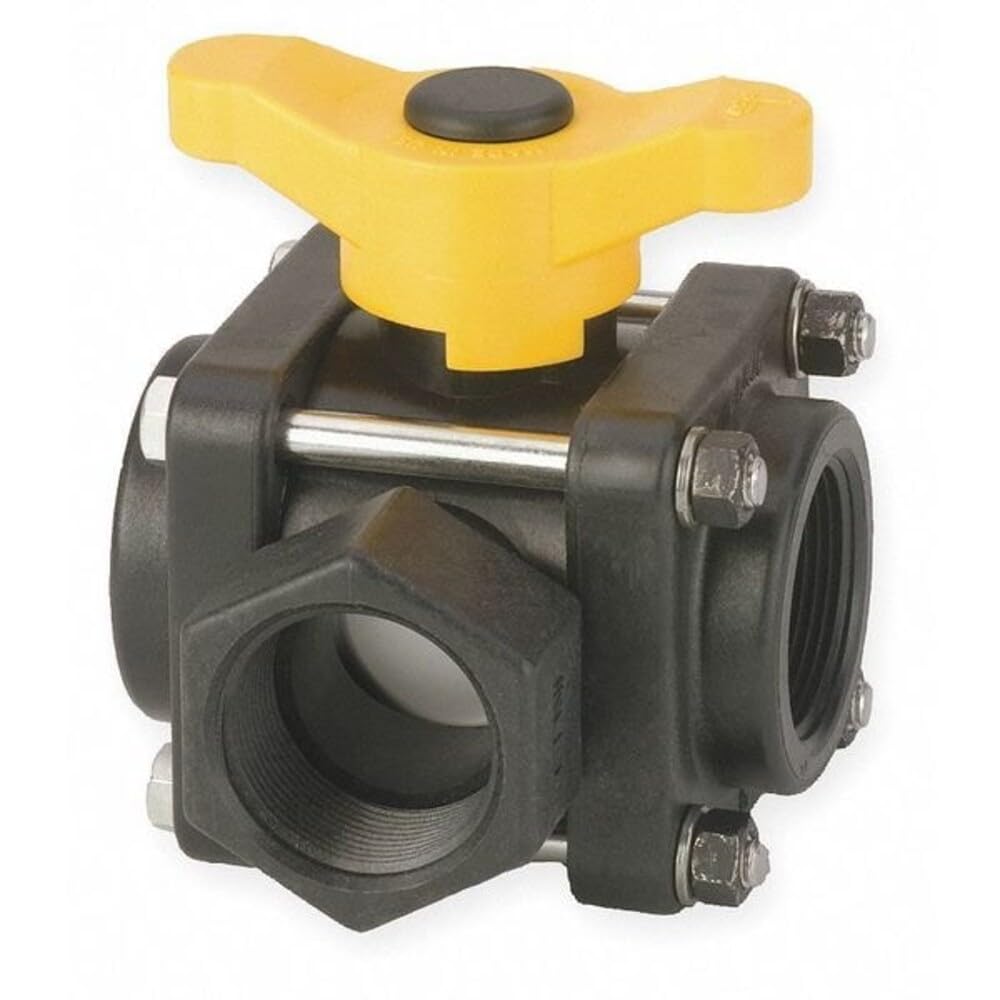 Banjo V150SL - Válvula de bolas de polipropileno de carga lateral, 3 piezas, 3 vías, puerto completo, 1 1/2" NPT hembra