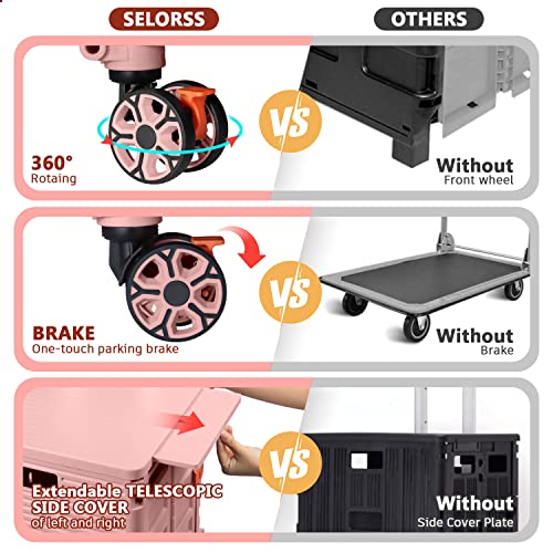 Foldable Utility Cart Collapsible Portable Crate Rolling Carts With Wheels Tote Basket With Magnetic Lid Telescopic Cover Wear-Resistant 360°Rotate Wheel Noiseless For Shopping Storage Office Use #TOP5